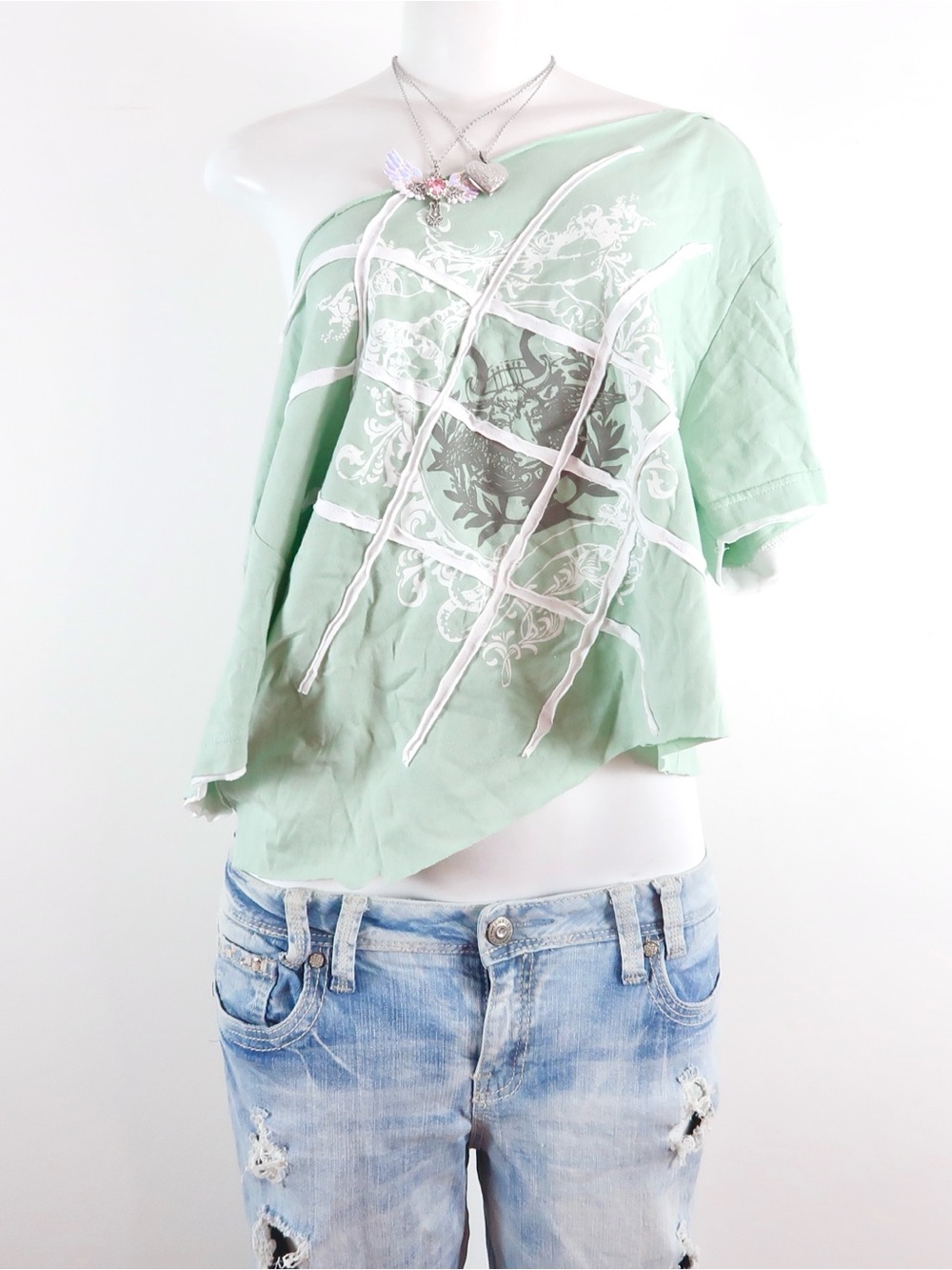 Y2k cyber core off the shoulder tee